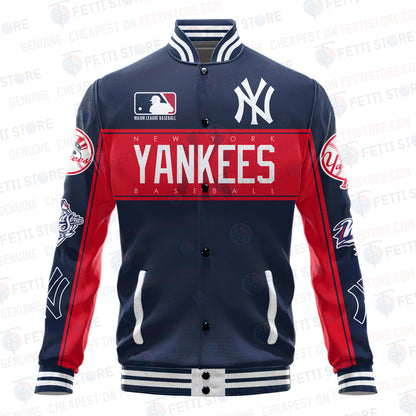 New York Yankees American League Baseball Vintage Pattern Varsity Jacket - All-Over-Printed Jacket
