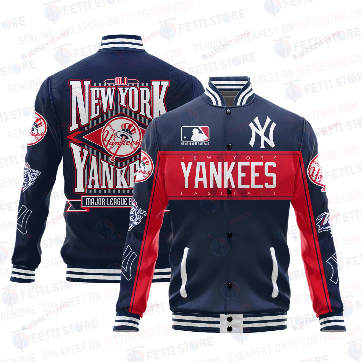 New York Yankees American League Baseball Vintage Pattern Varsity Jacket - All-Over-Printed Jacket