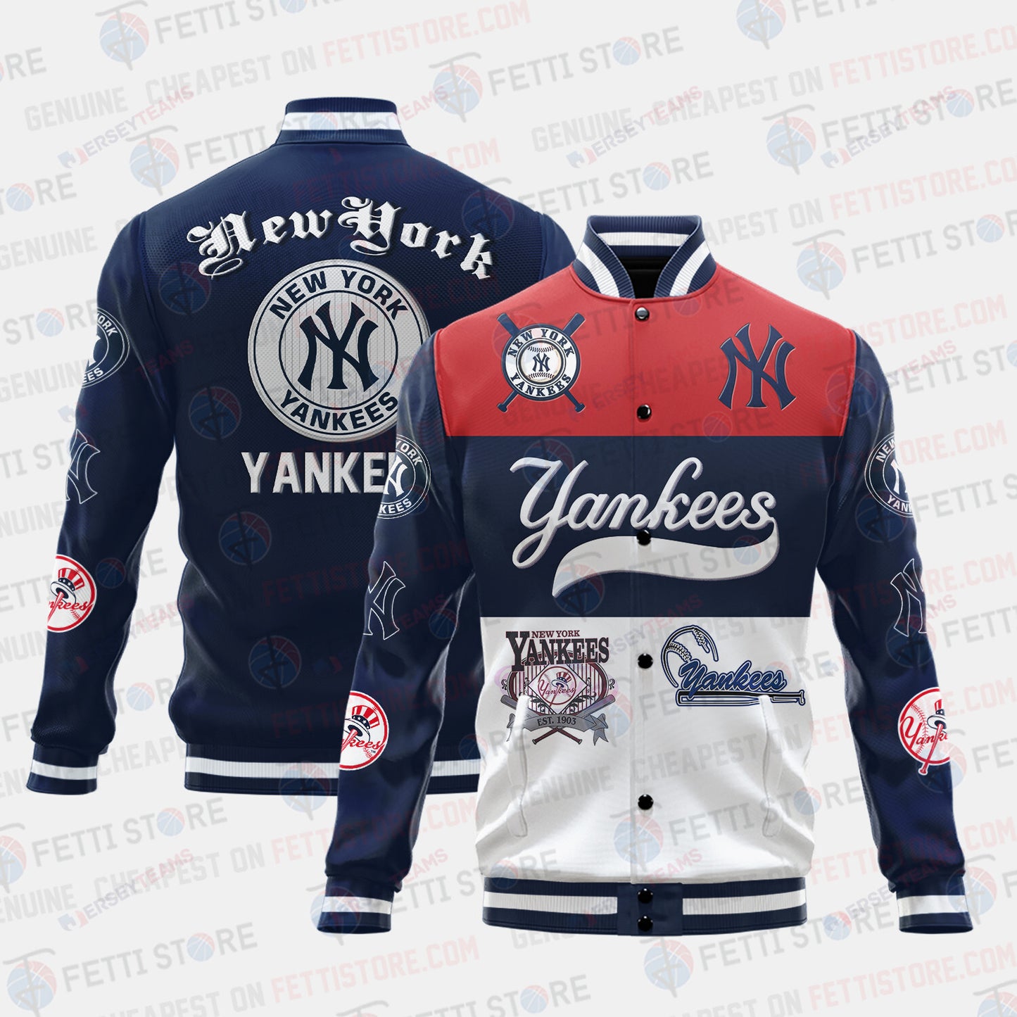 New York Yankees Symbol Vintage Design Varsity Jacket - All-Over-Printed Jacket