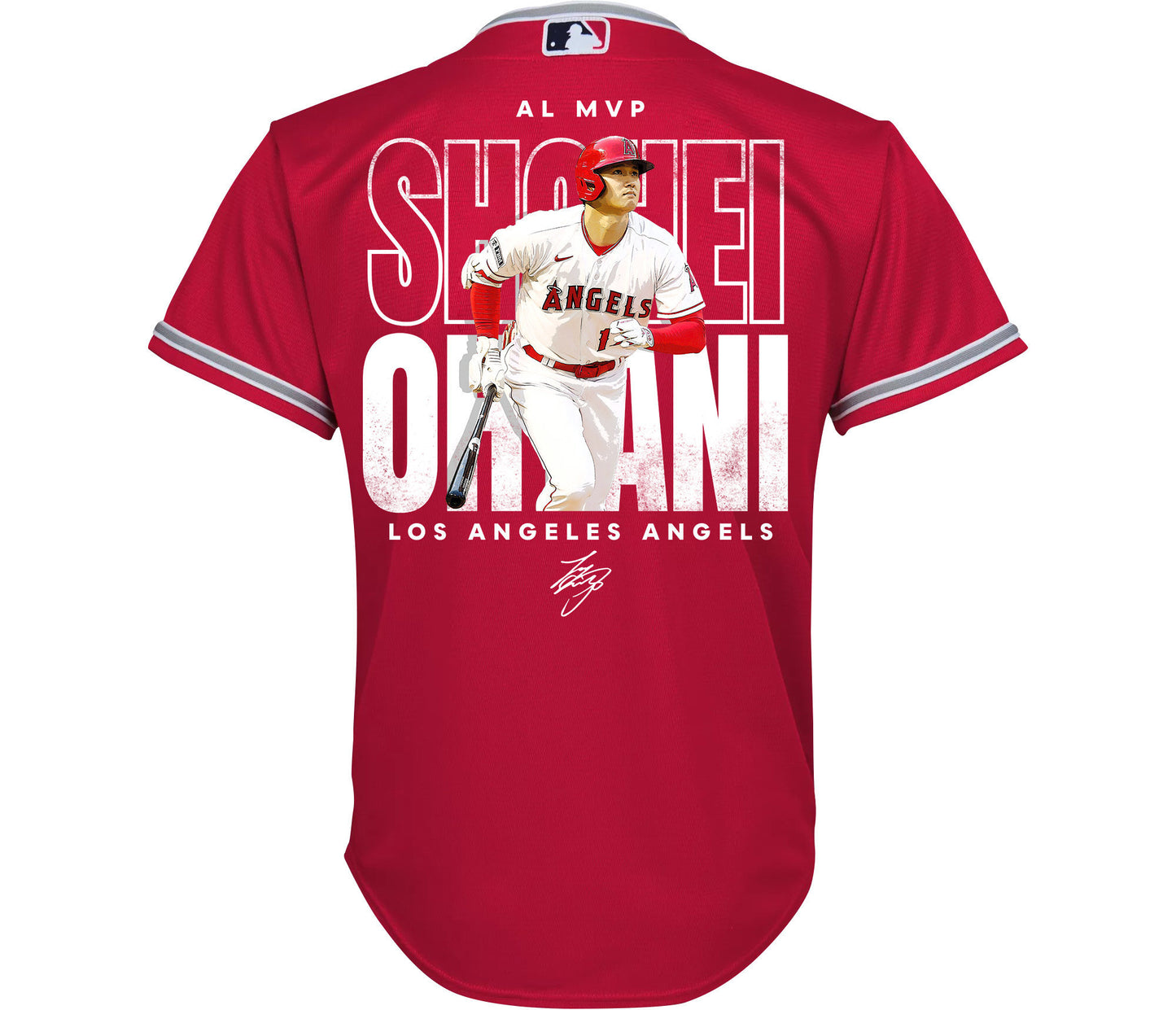 Shohei Ohtani 17 Los Angeles Angels Signed Name 2023 Alternate Player YOUTH Jersey - Red