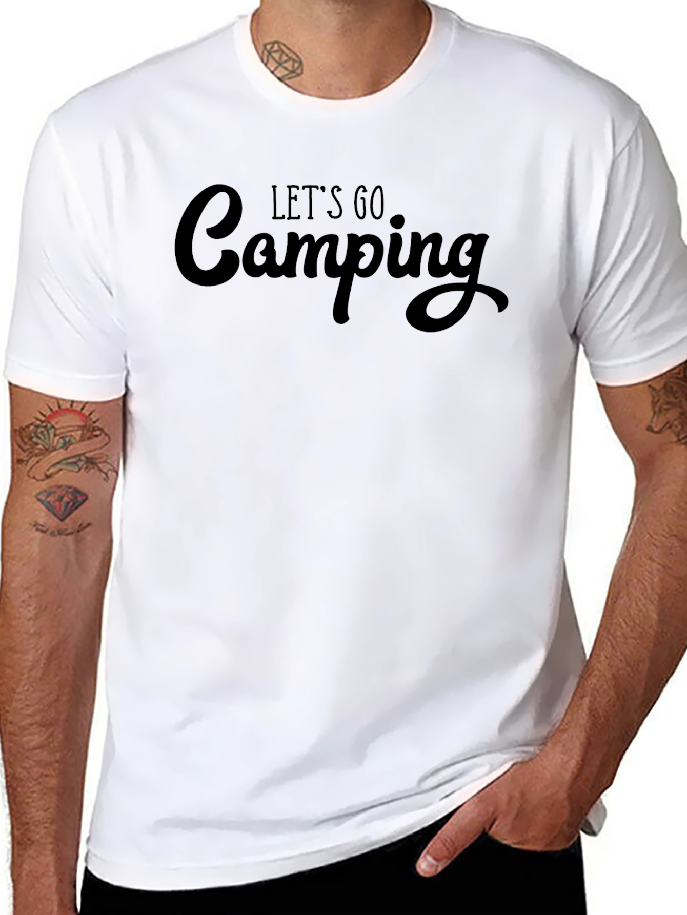 Lets Go Camping T-Shirt - Black Crew Neck