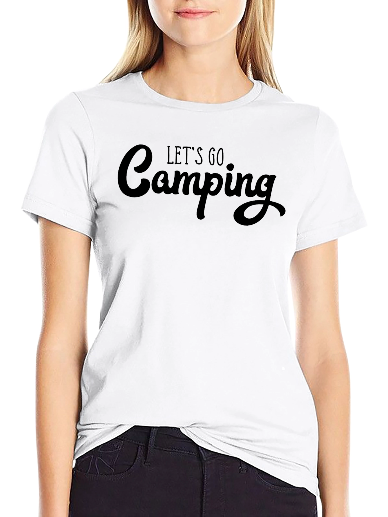 Lets Go Camping T-Shirt - Black Crew Neck