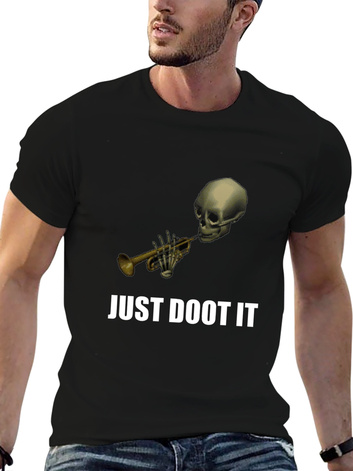Just Doot It Funny Skeleton Trumpet Graphic Tee