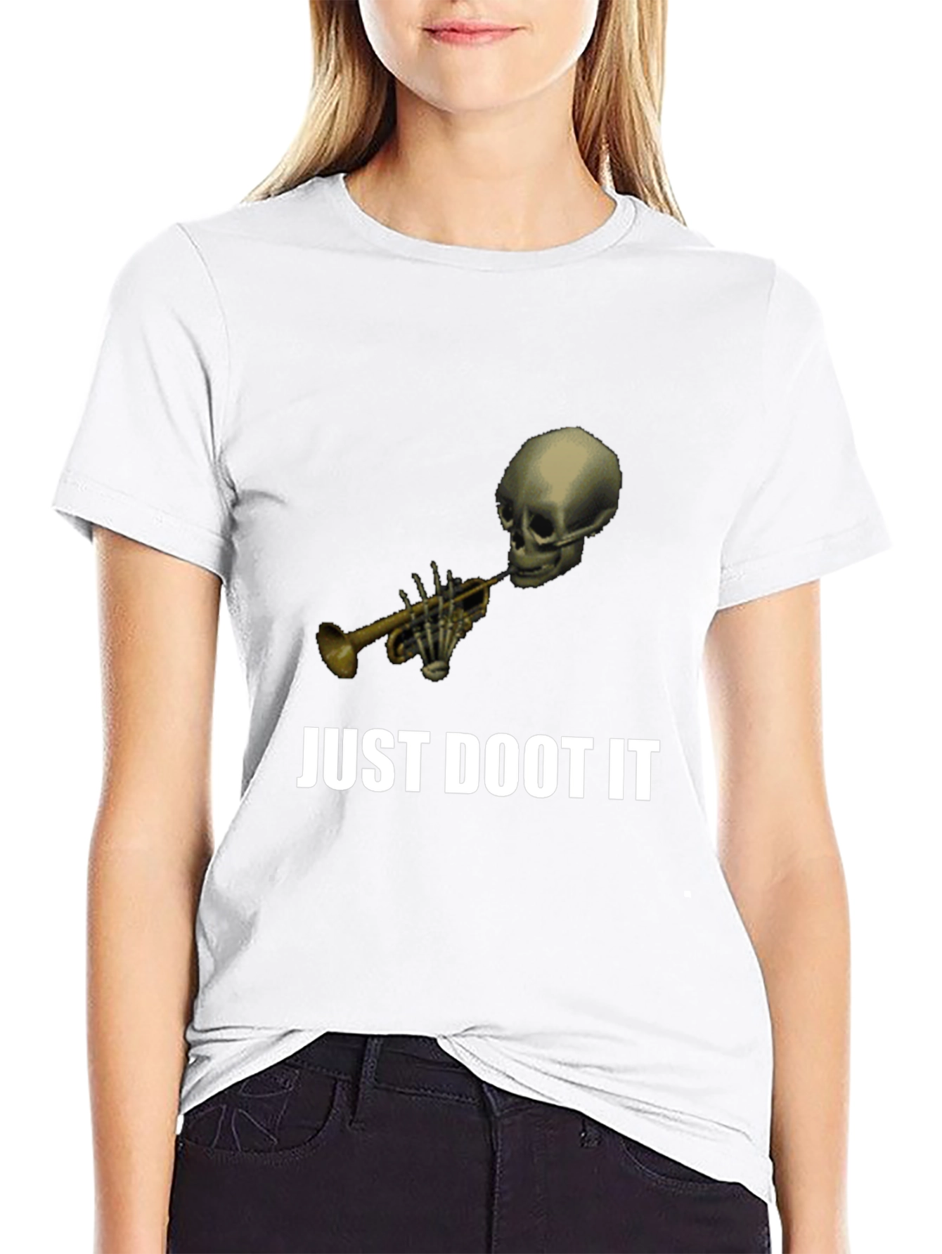 Just Doot It Funny Skeleton Trumpet Graphic Tee