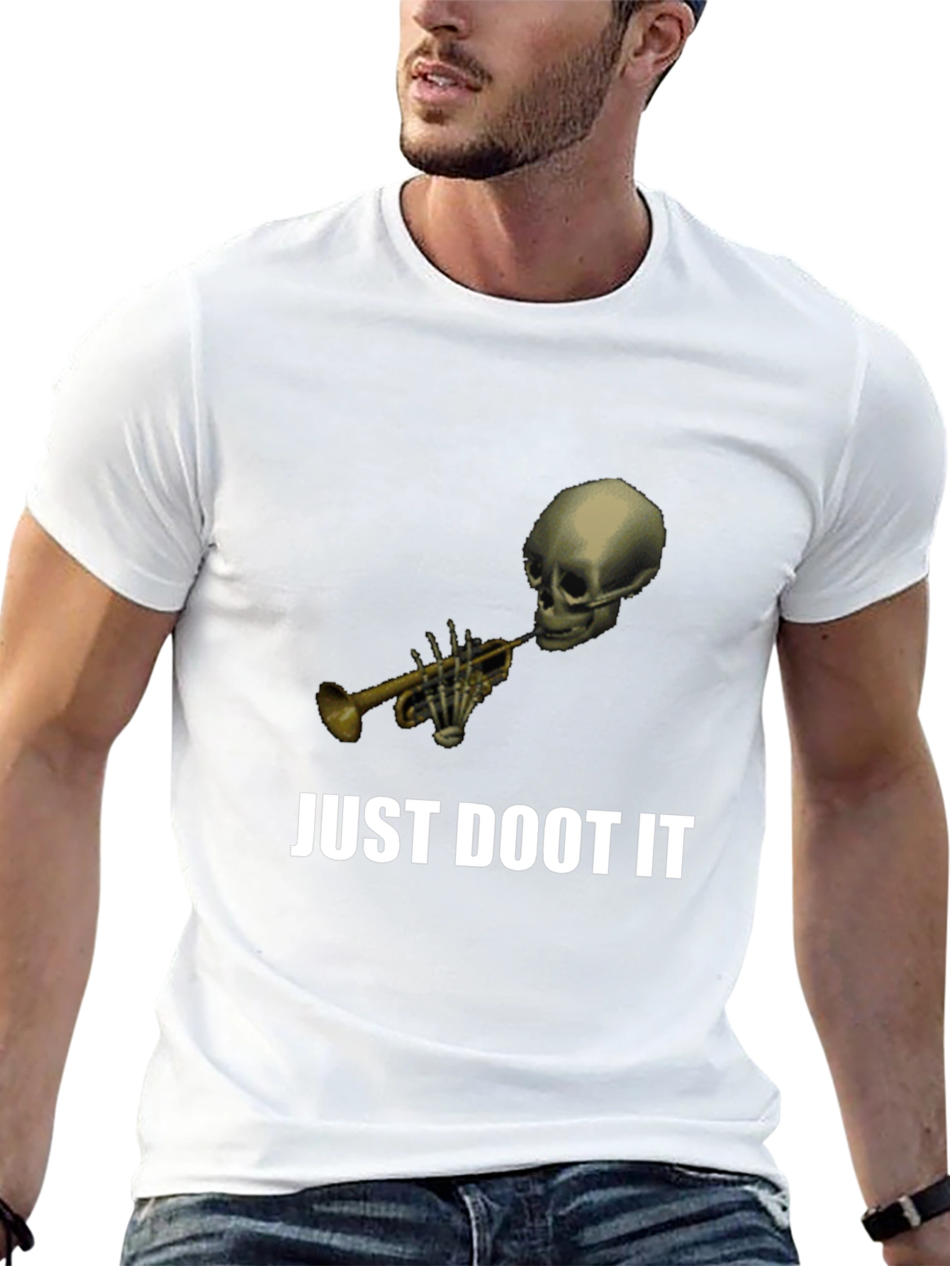 Just Doot It Funny Skeleton Trumpet Graphic Tee