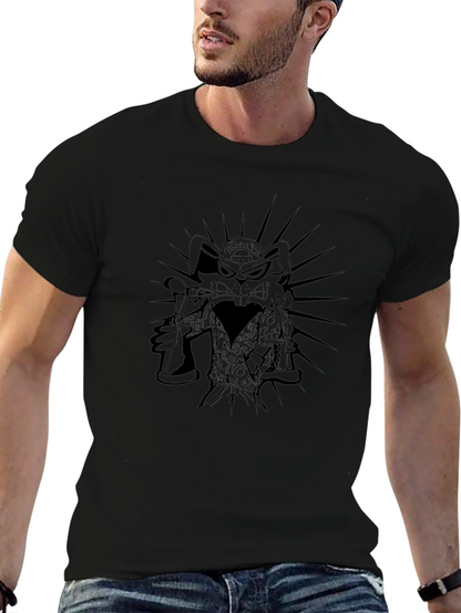 Mens Black Graphic T-Shirt - Cartoon Rabbit Design