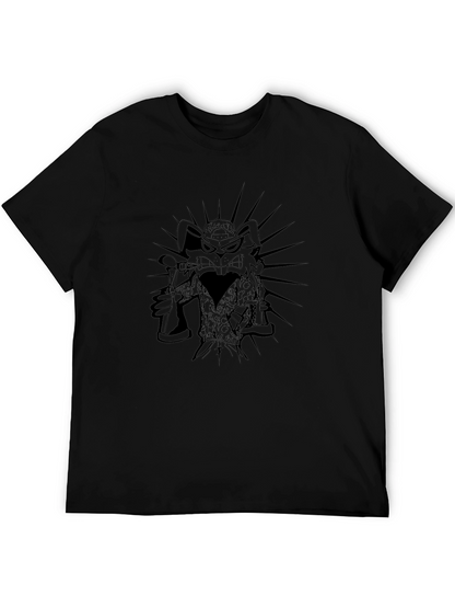Mens Black Graphic T-Shirt - Cartoon Rabbit Design