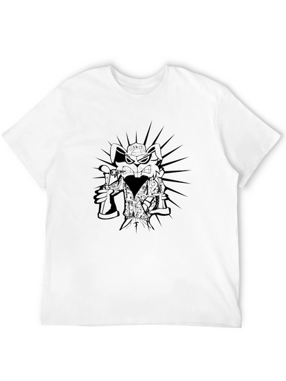 Mens Black Graphic T-Shirt - Cartoon Rabbit Design
