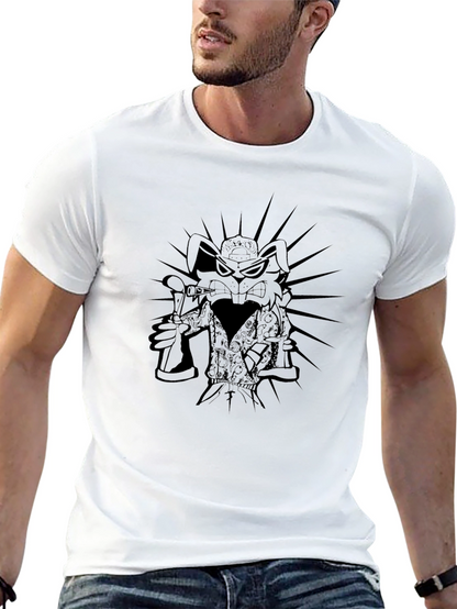 Mens Black Graphic T-Shirt - Cartoon Rabbit Design