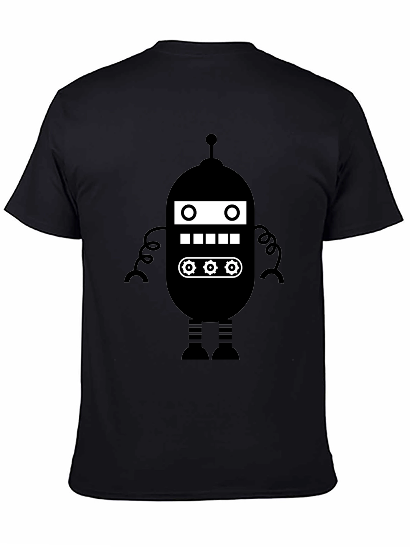 Retro Robot Graphic Tee - Black Cotton Blend
