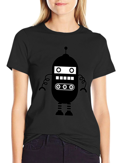 Retro Robot Graphic Tee - Black Cotton Blend