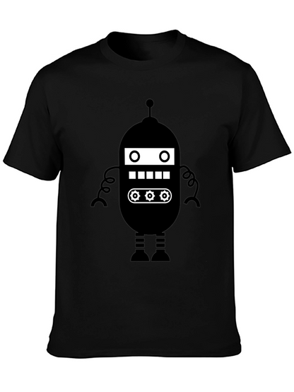 Retro Robot Graphic Tee - Black Cotton Blend
