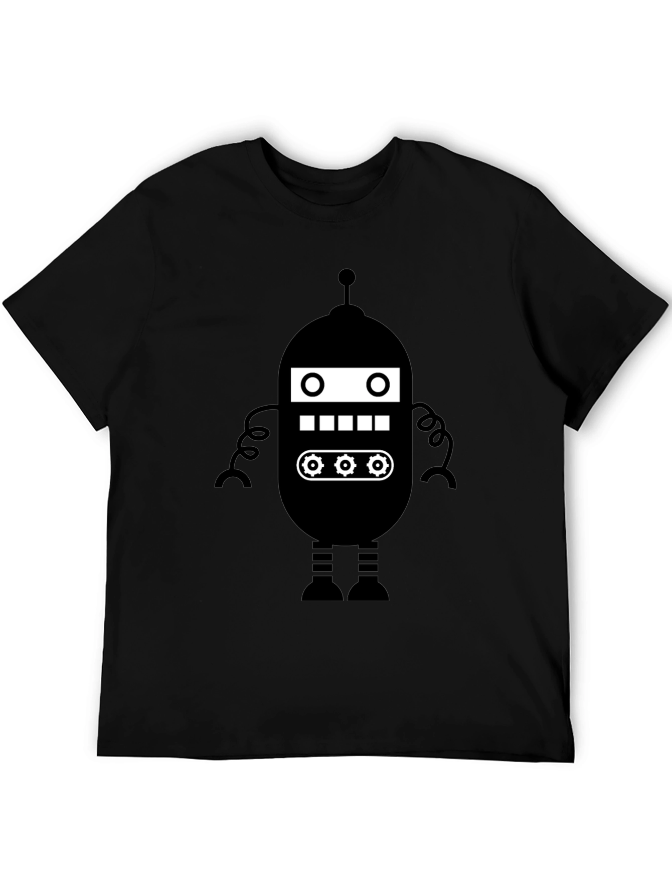 Retro Robot Graphic Tee - Black Cotton Blend