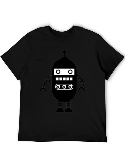 Retro Robot Graphic Tee - Black Cotton Blend