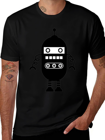 Retro Robot Graphic Tee - Black Cotton Blend