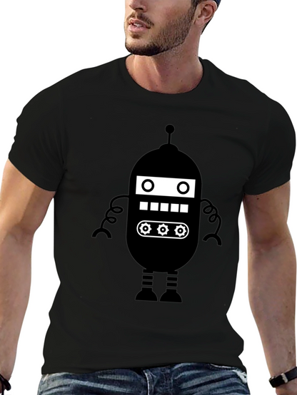 Retro Robot Graphic Tee - Black Cotton Blend