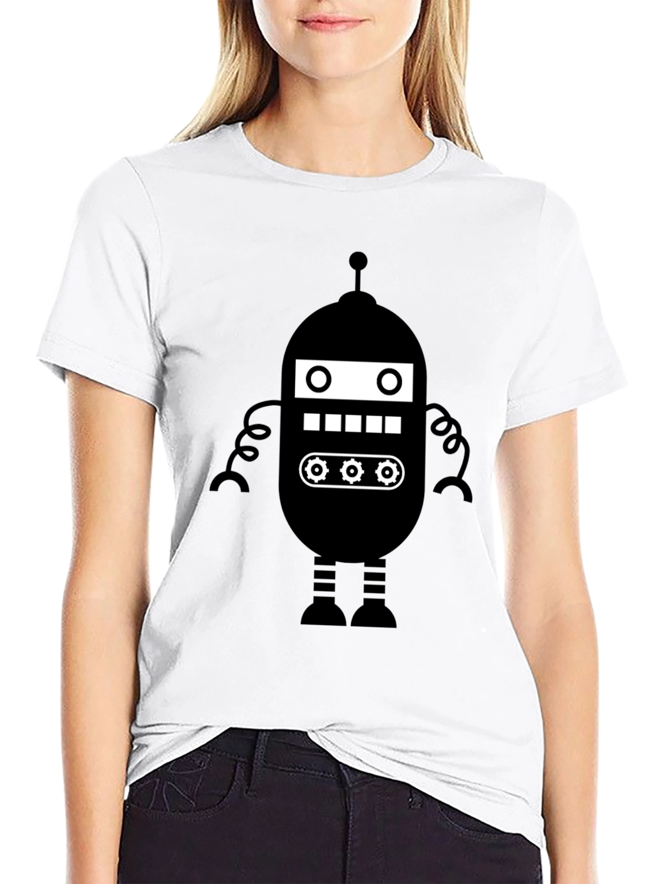 Retro Robot Graphic Tee - Black Cotton Blend