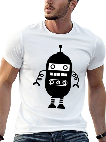 Retro Robot Graphic Tee - Black Cotton Blend