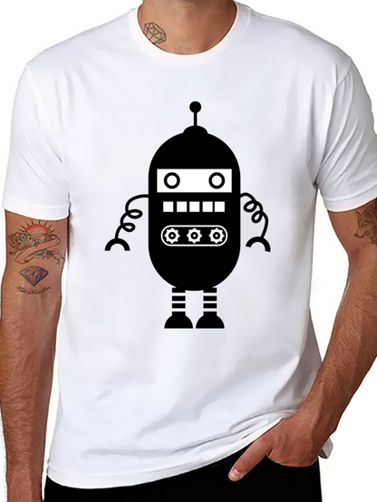 Retro Robot Graphic Tee - Black Cotton Blend