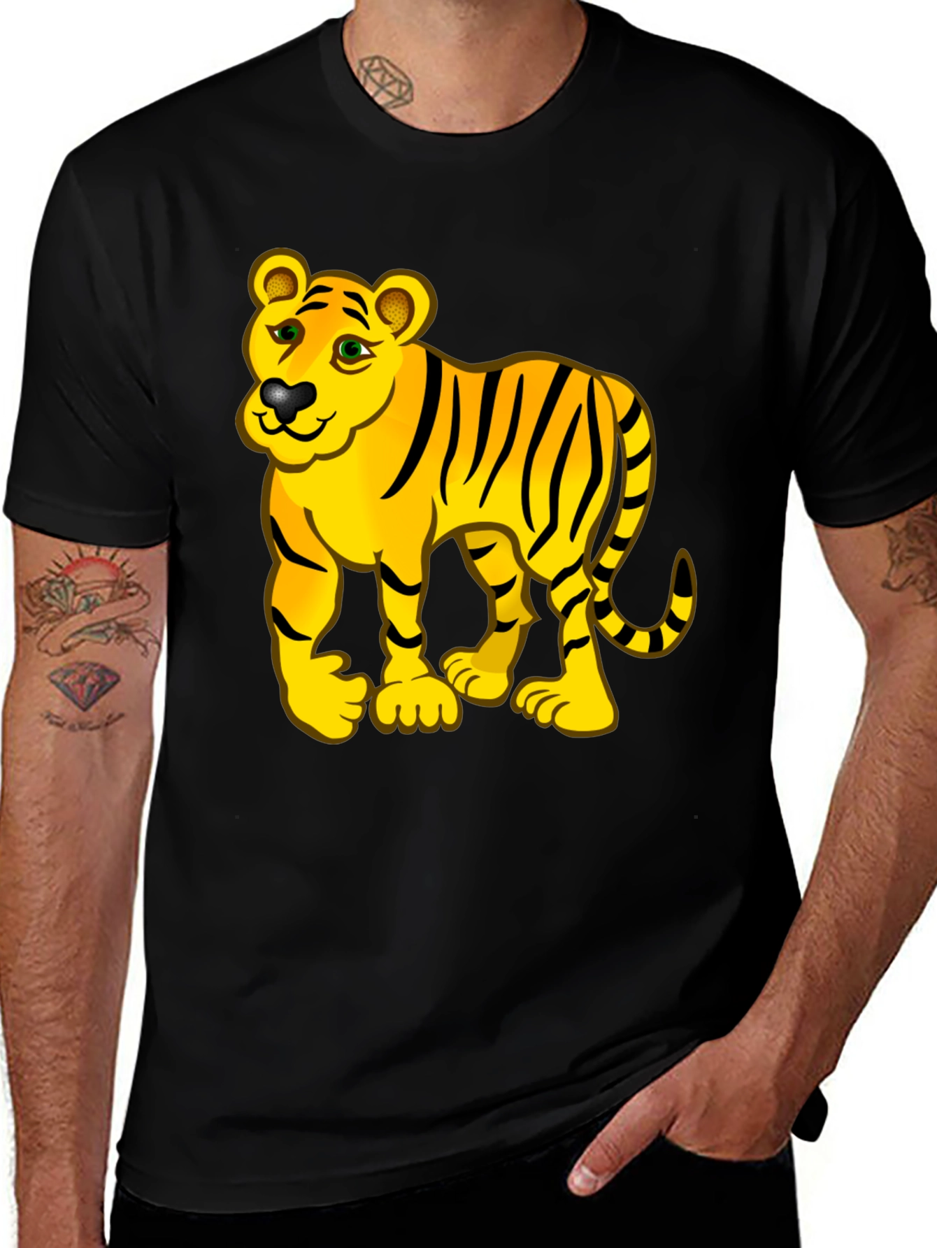 Tiger Cartoon Black T-Shirt