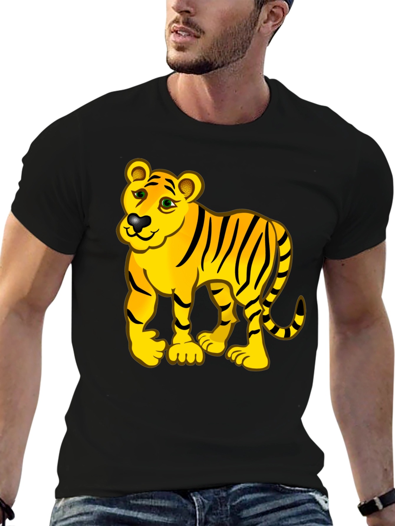 Tiger Cartoon Black T-Shirt