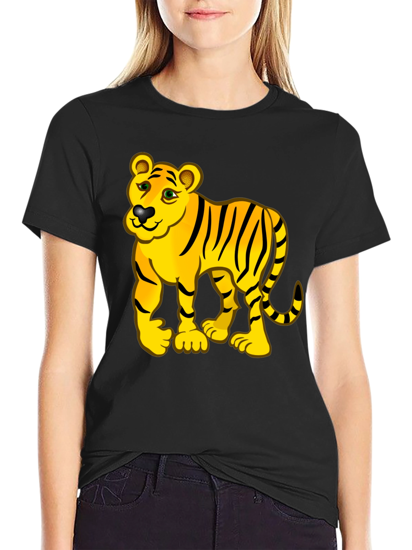 Tiger Cartoon Black T-Shirt