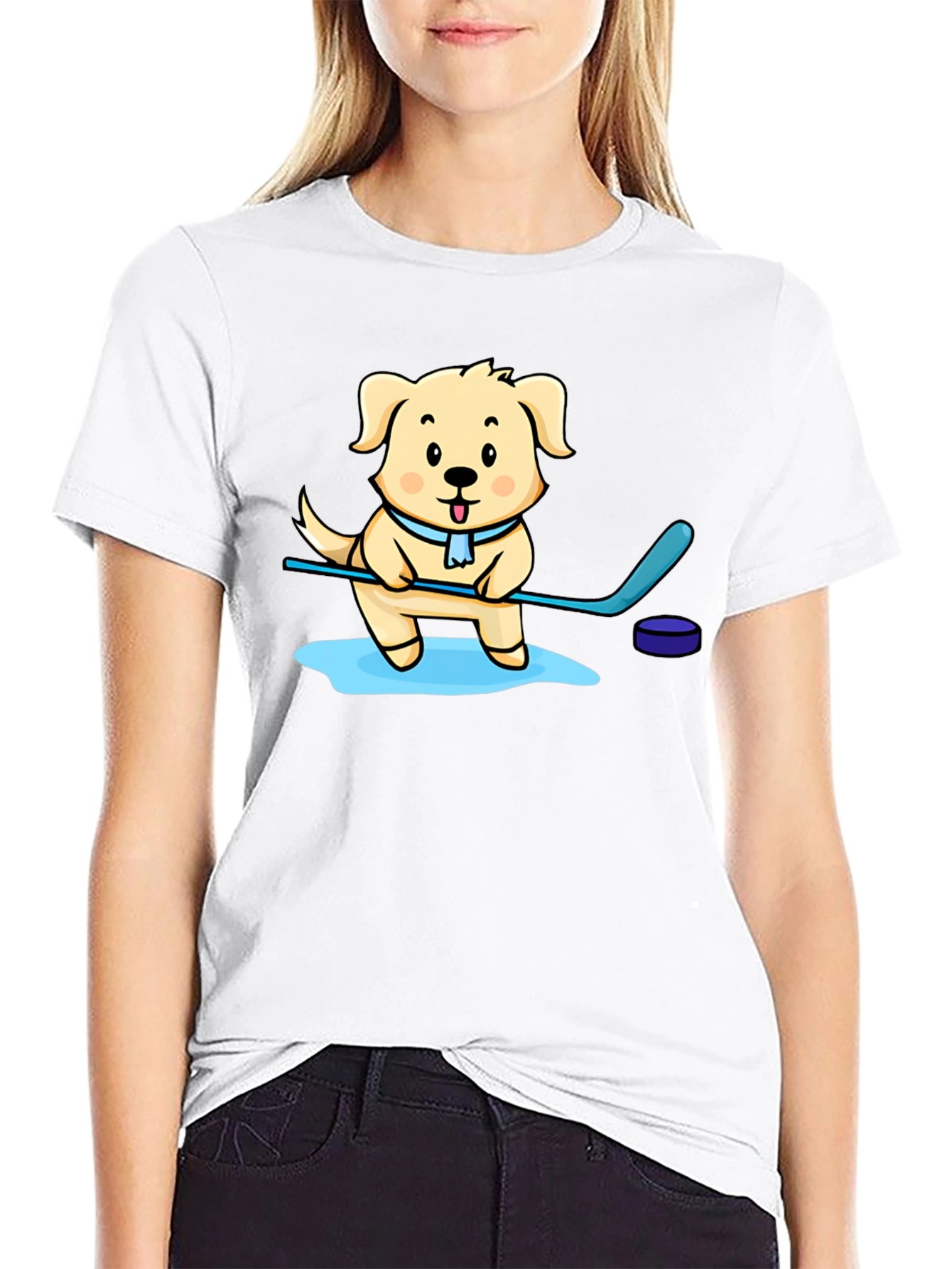 Dog Hockey Player Graphic T-Shirt