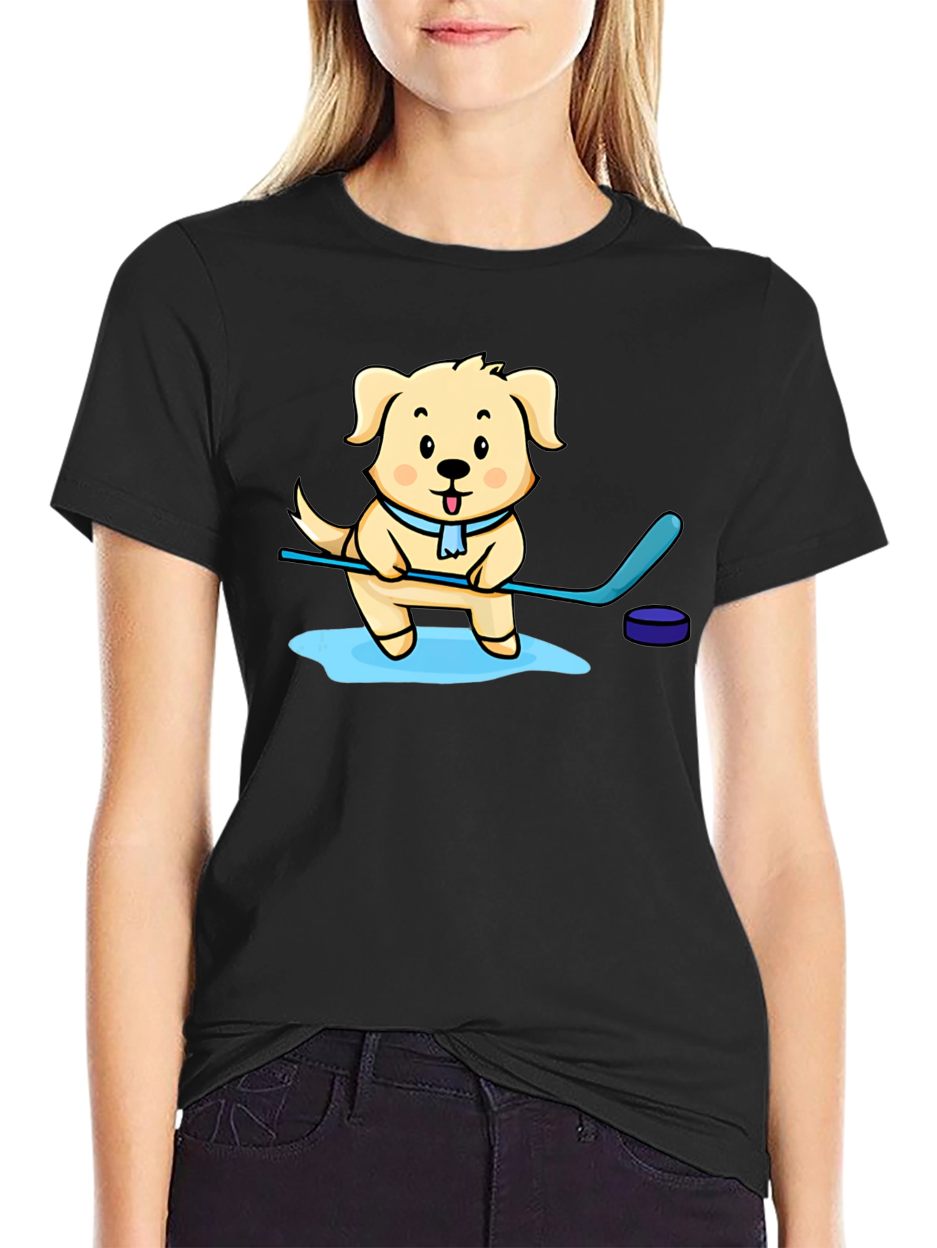Dog Hockey Player Graphic T-Shirt