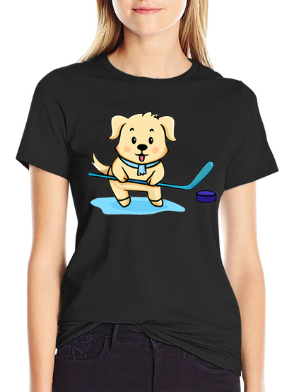 Dog Hockey Player Graphic T-Shirt