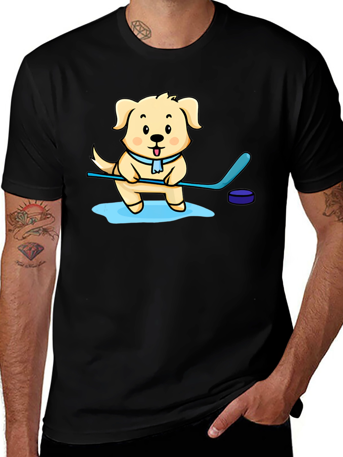 Dog Hockey Player Graphic T-Shirt