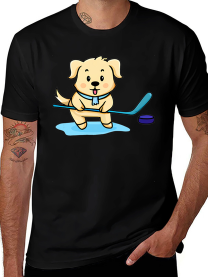 Dog Hockey Player Graphic T-Shirt