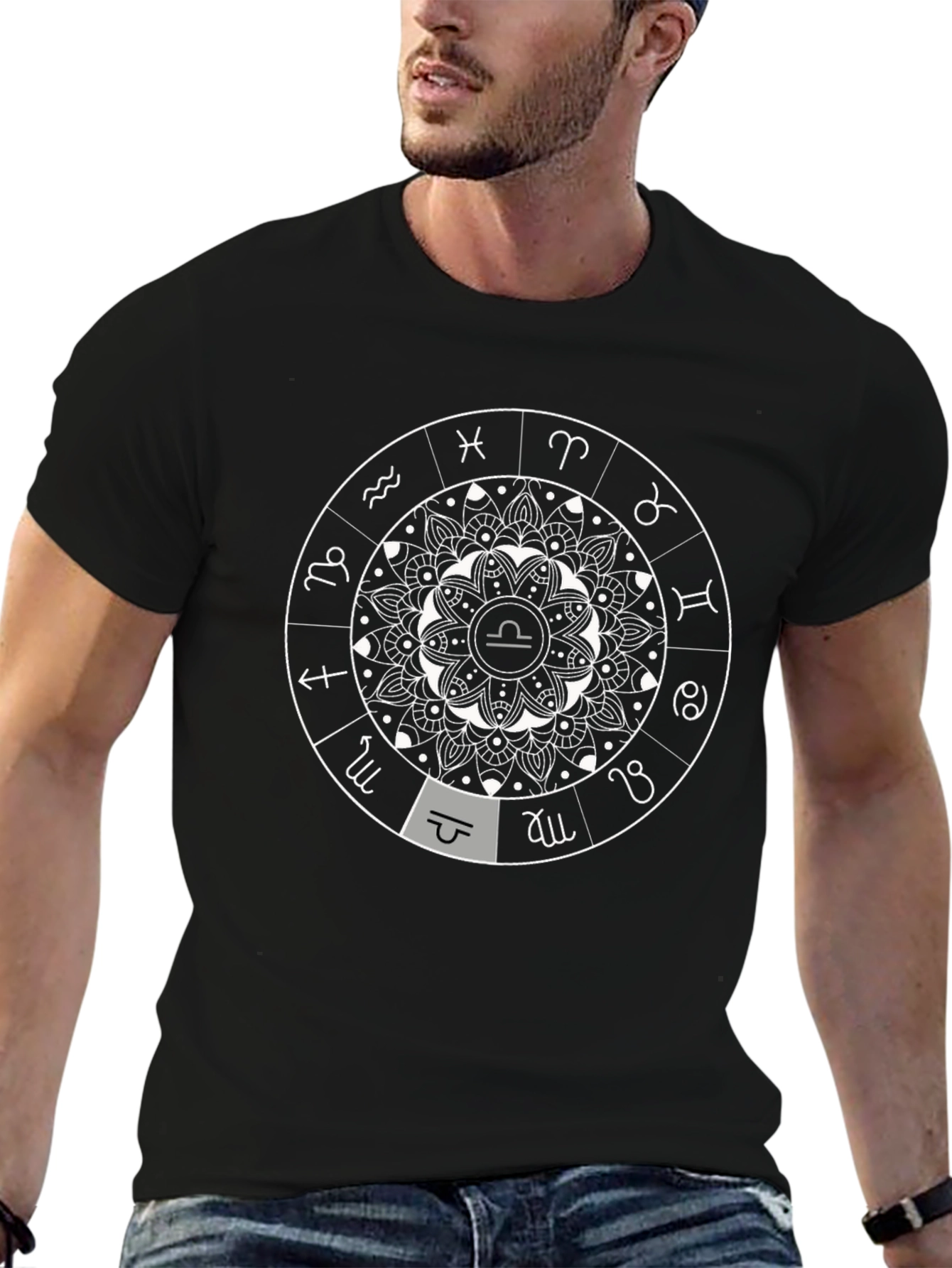 Libra Zodiac Sign Black Graphic Tee