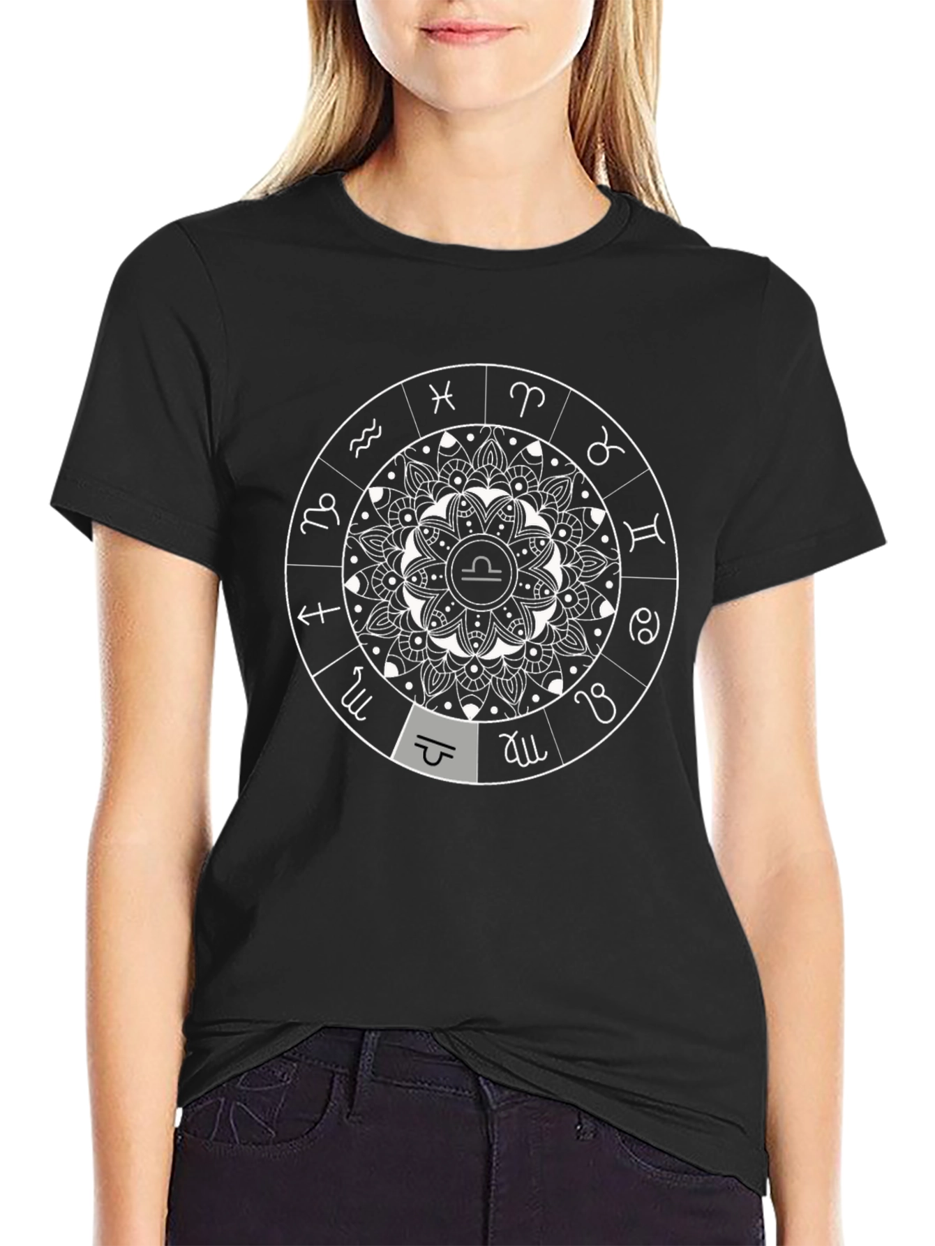 Libra Zodiac Sign Black Graphic Tee