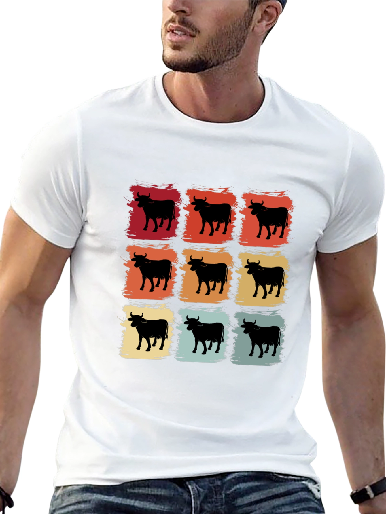Retro Cow Grid Graphic T-Shirt