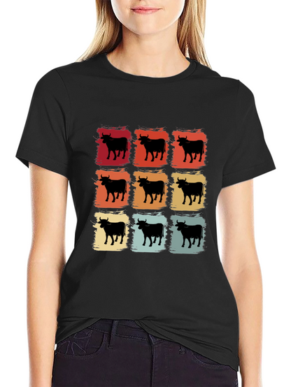Retro Cow Grid Graphic T-Shirt