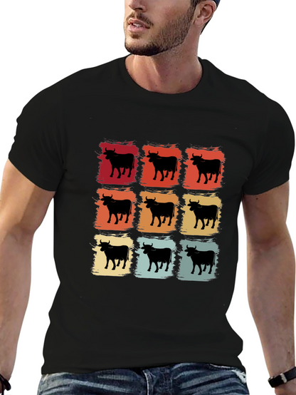 Retro Cow Grid Graphic T-Shirt