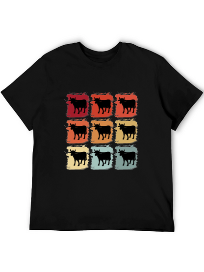 Retro Cow Grid Graphic T-Shirt
