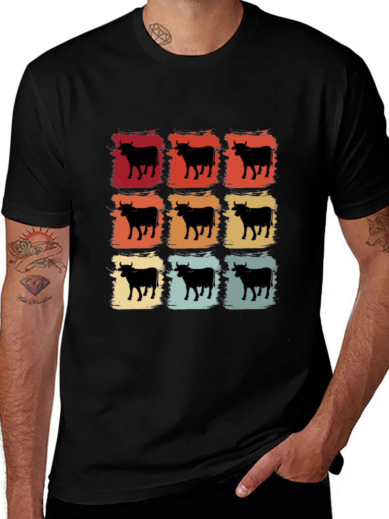 Retro Cow Grid Graphic T-Shirt