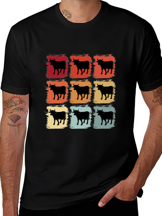Retro Cow Grid Graphic T-Shirt