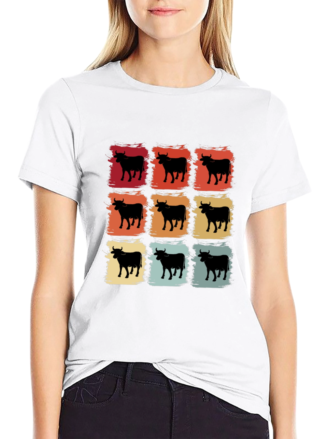 Retro Cow Grid Graphic T-Shirt