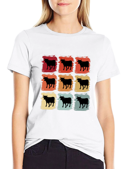 Retro Cow Grid Graphic T-Shirt