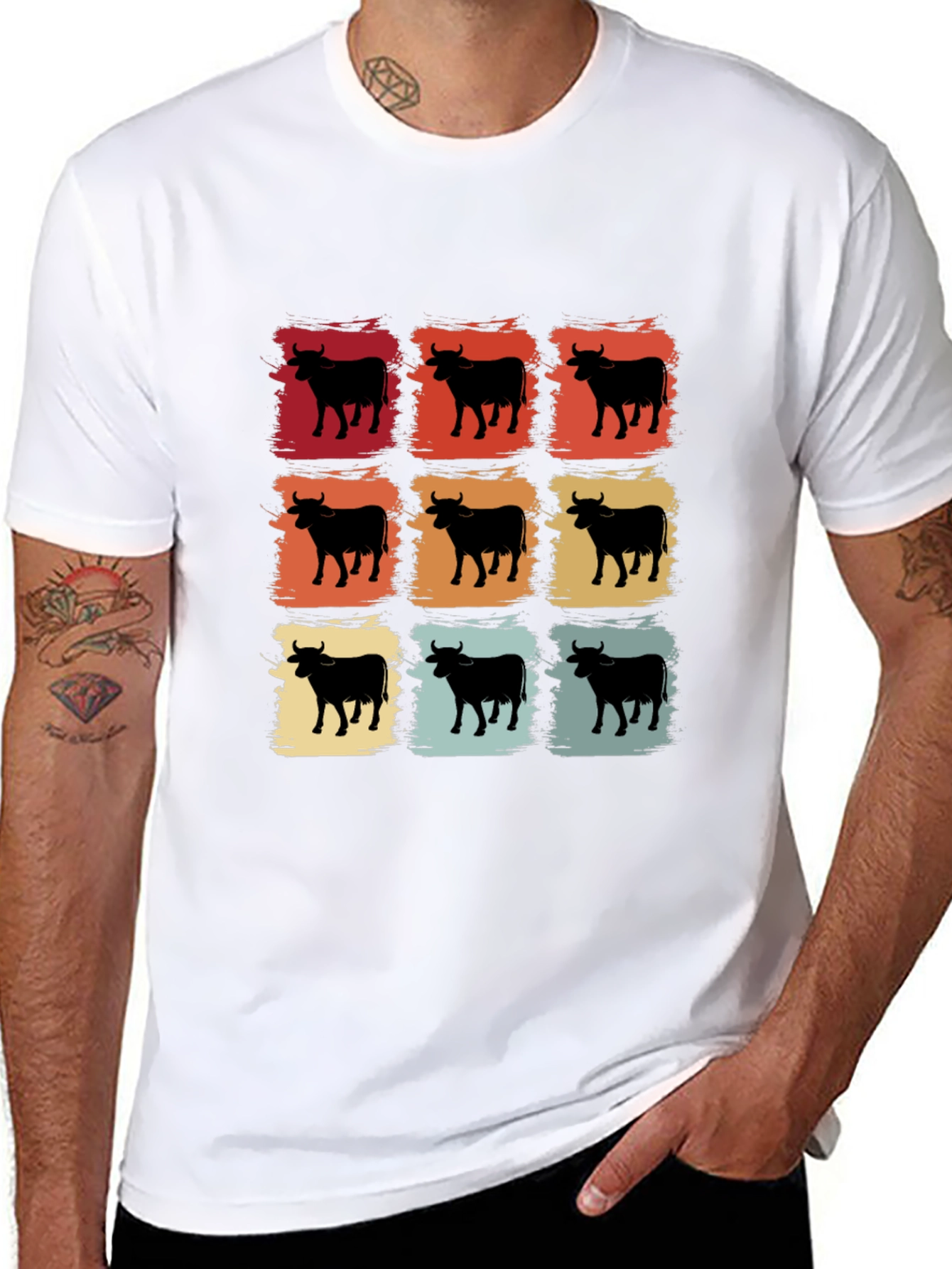 Retro Cow Grid Graphic T-Shirt