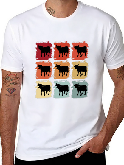 Retro Cow Grid Graphic T-Shirt
