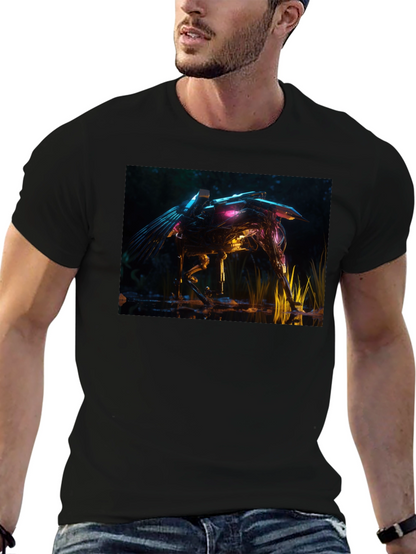 Futuristic Robotic Creature Graphic Tee - Black