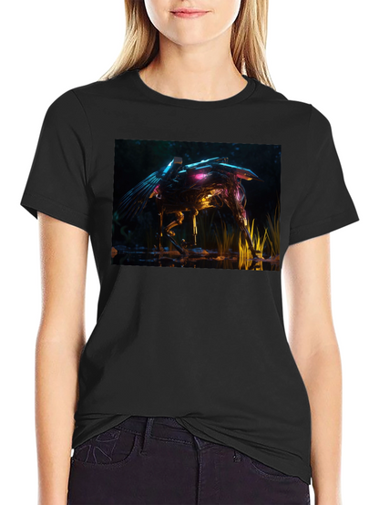 Futuristic Robotic Creature Graphic Tee - Black