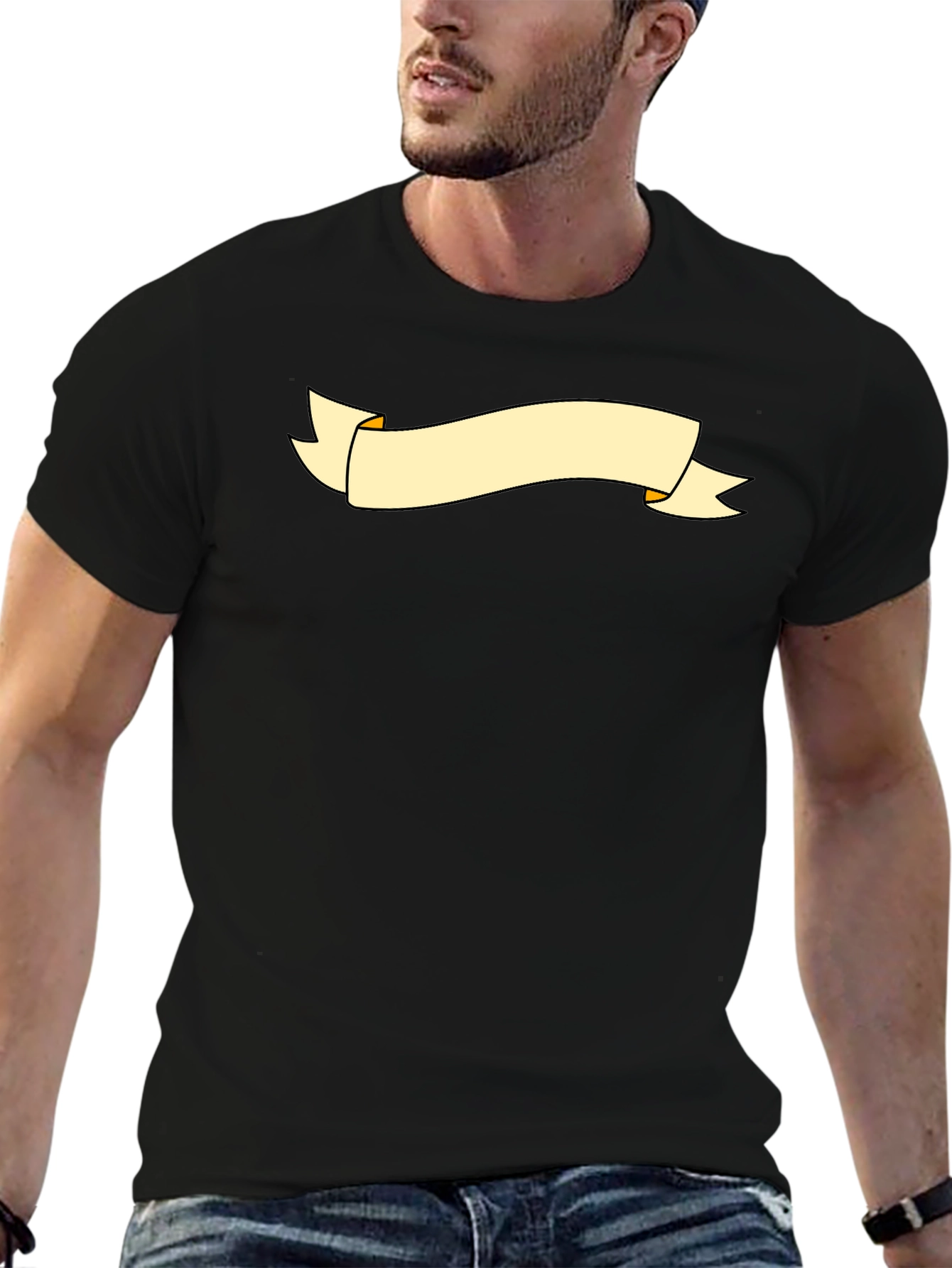 Black Graphic Tee with Banner Design