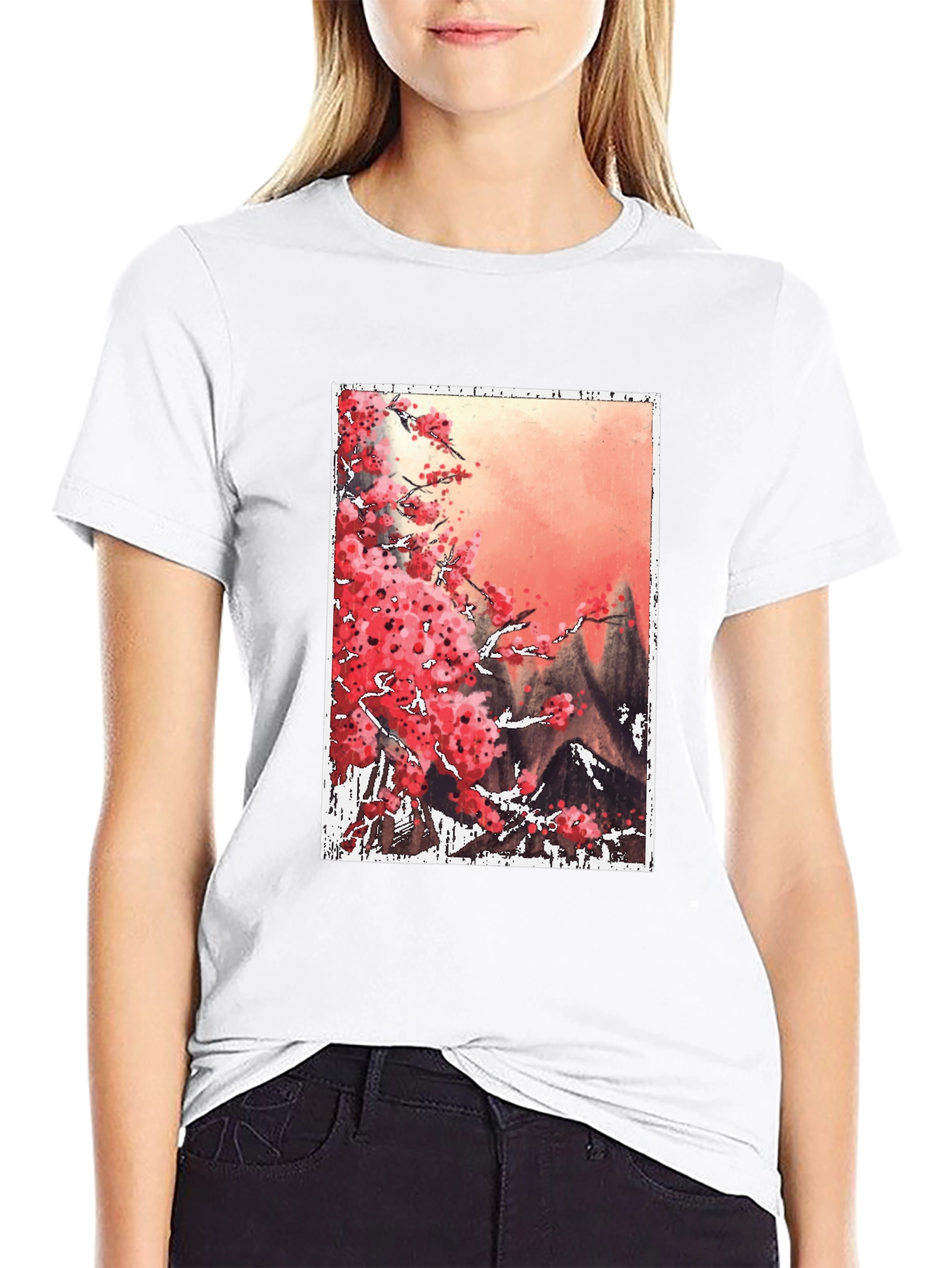 Sakura Blossoms Graphic Tee - Artistic Japanese Style