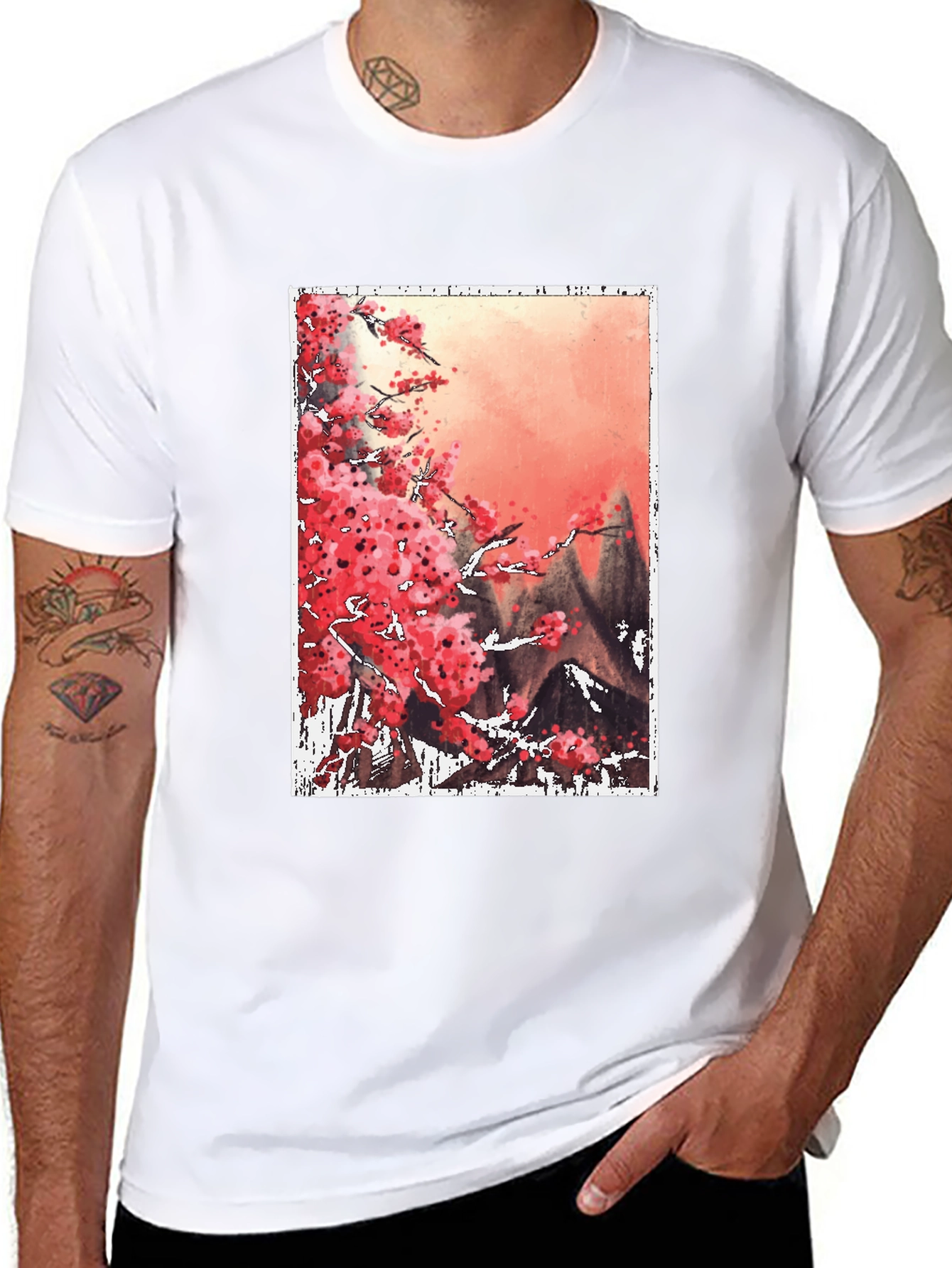 Sakura Blossoms Graphic Tee - Artistic Japanese Style