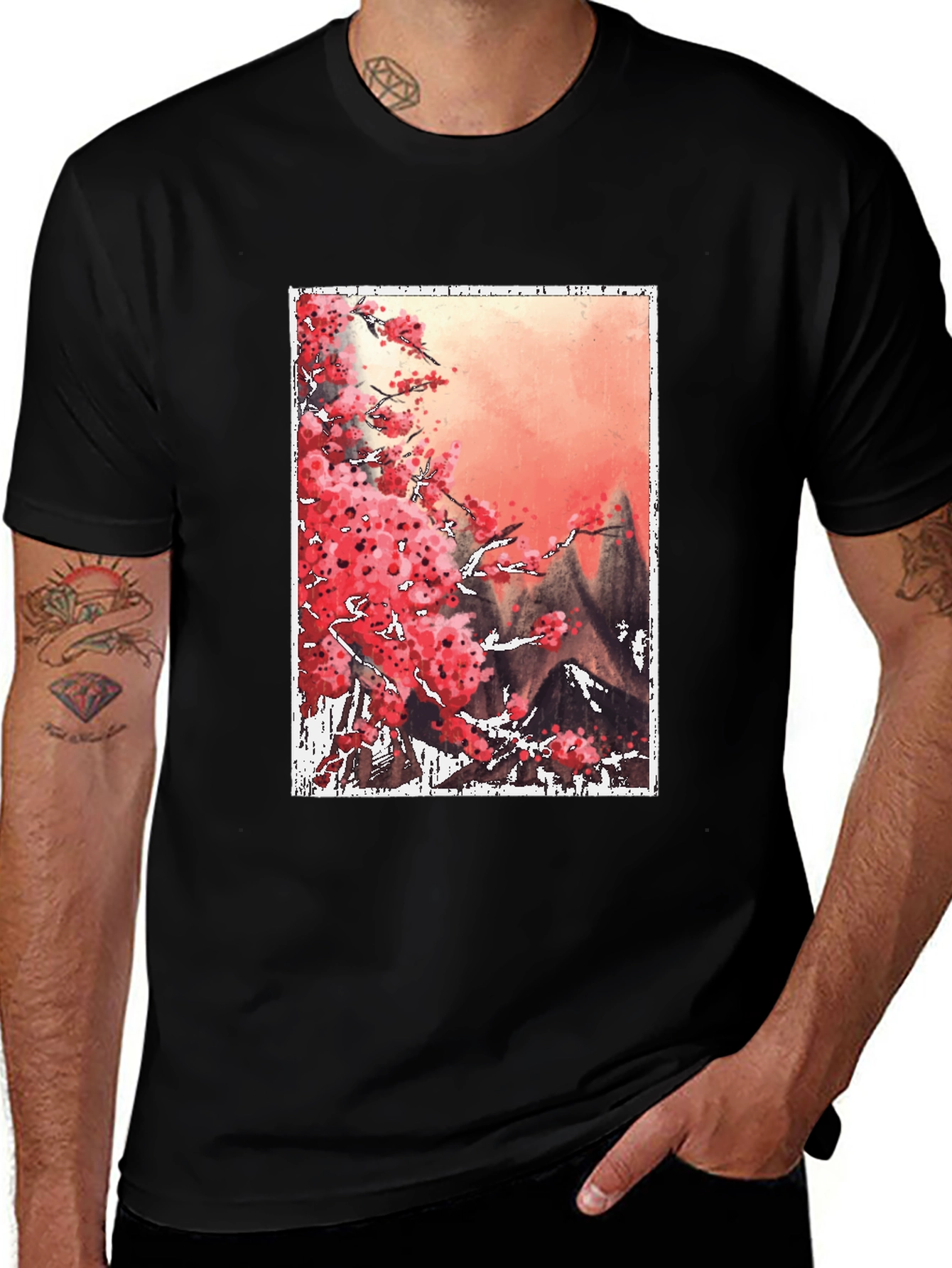 Sakura Blossoms Graphic Tee - Artistic Japanese Style
