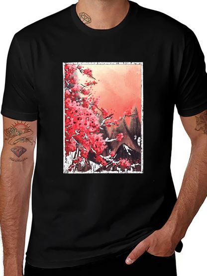 Sakura Blossoms Graphic Tee - Artistic Japanese Style